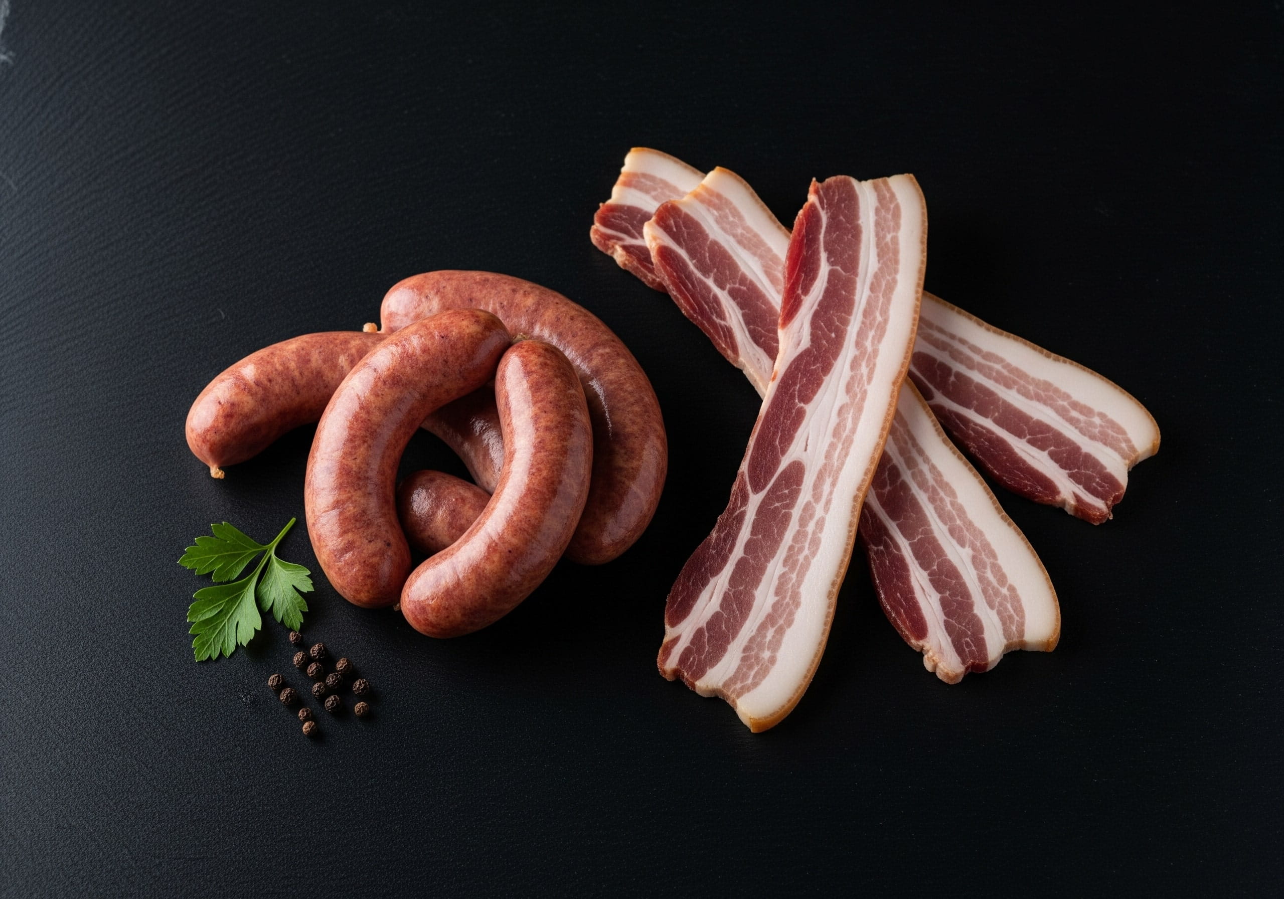 Homemade sausages and bacon